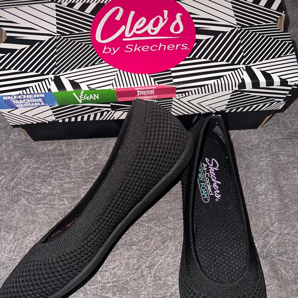 NWT Black Skechers Cleo Sport What a Move Flats Size 8.5